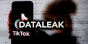 imagen joven con móvil mostrado hacia delante y encima letrero: Dataleak Tiktok y su logo