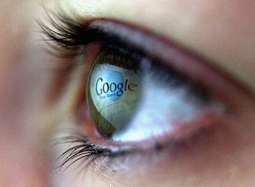 eye with google in the puple