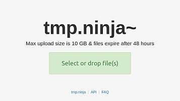 web de tmp.ninja~ de fons blanc amb el logo en negre i el botó en verd per pujar arxius